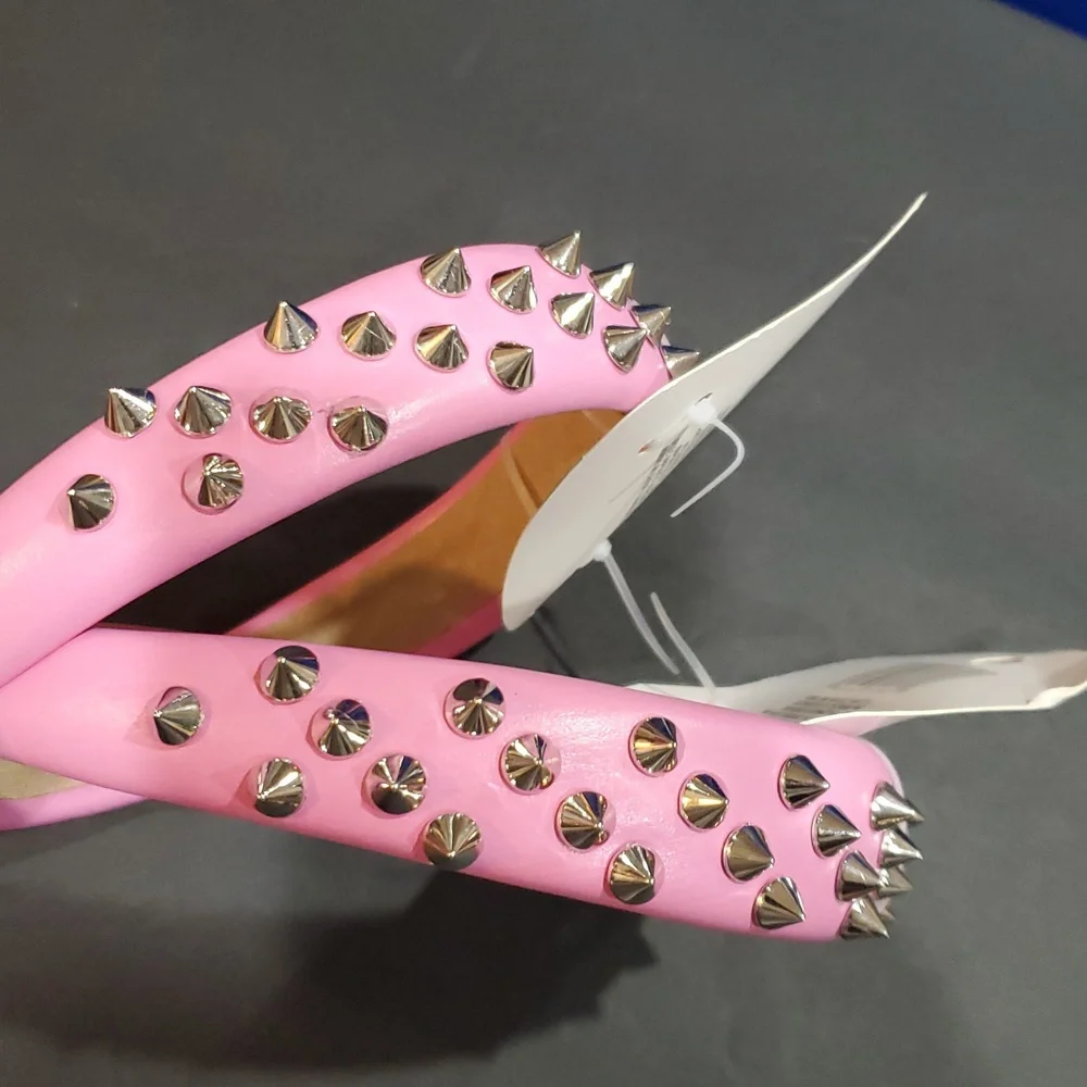Pink silver studded girly punk goth style‎ pleather headbands 2pack new